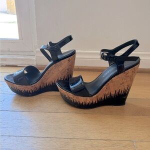 Stuart Weitzman Shoes Patent Leather Slingback Cork Wedges Size Women's 8